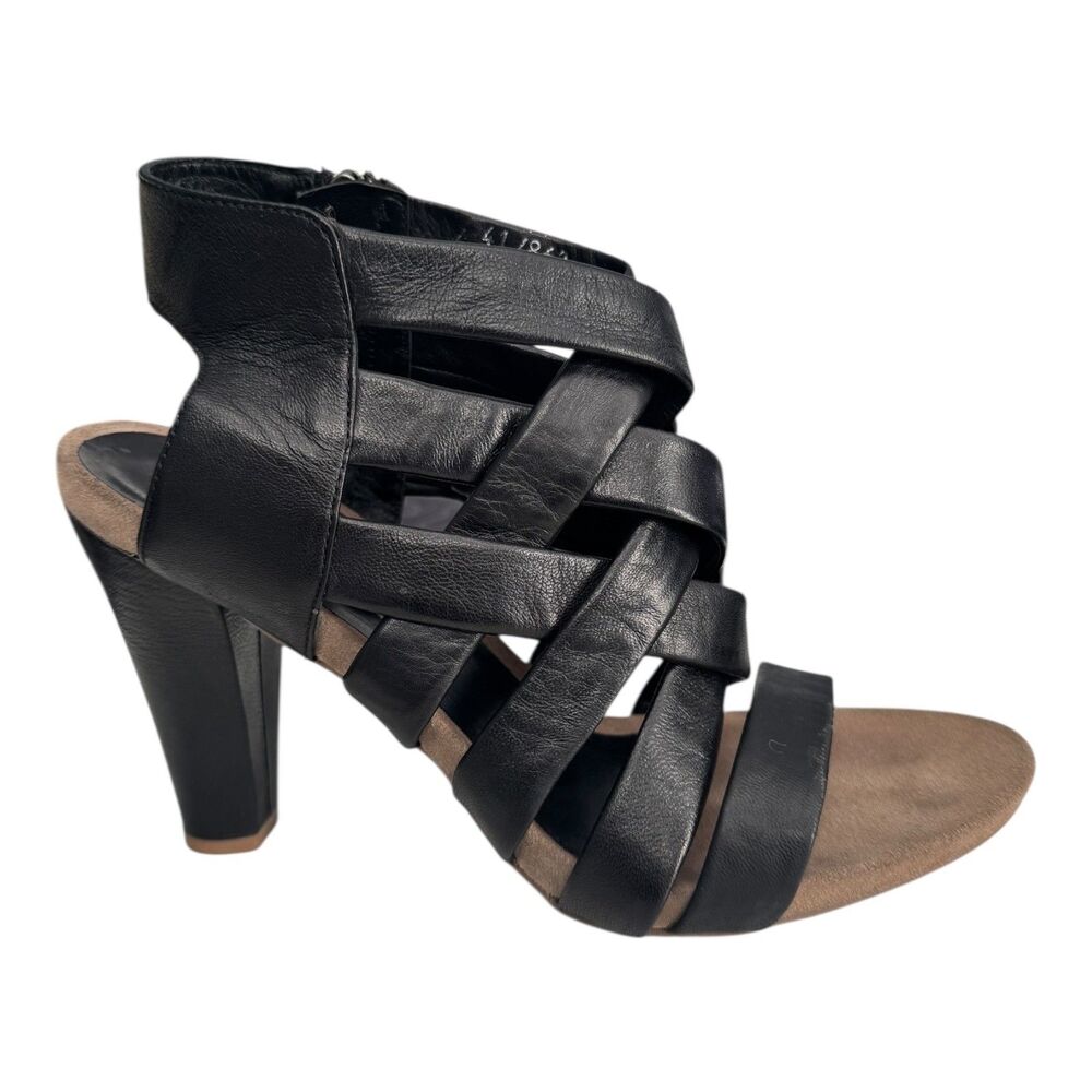 Bruno Premi Shoes Womens US 10/ 41 Black Leather Strappy Heeled Sandals Zip Back